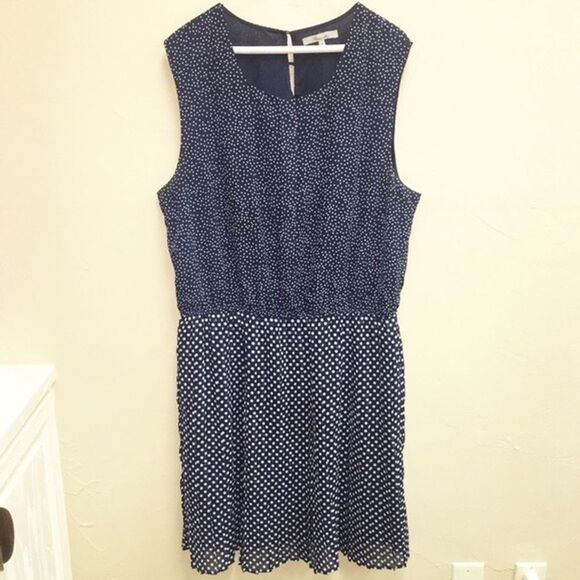Peacocks Navy White Polka Dot Sleeveless Pleated Dress Plus Size 20 - Picture 1 of 6